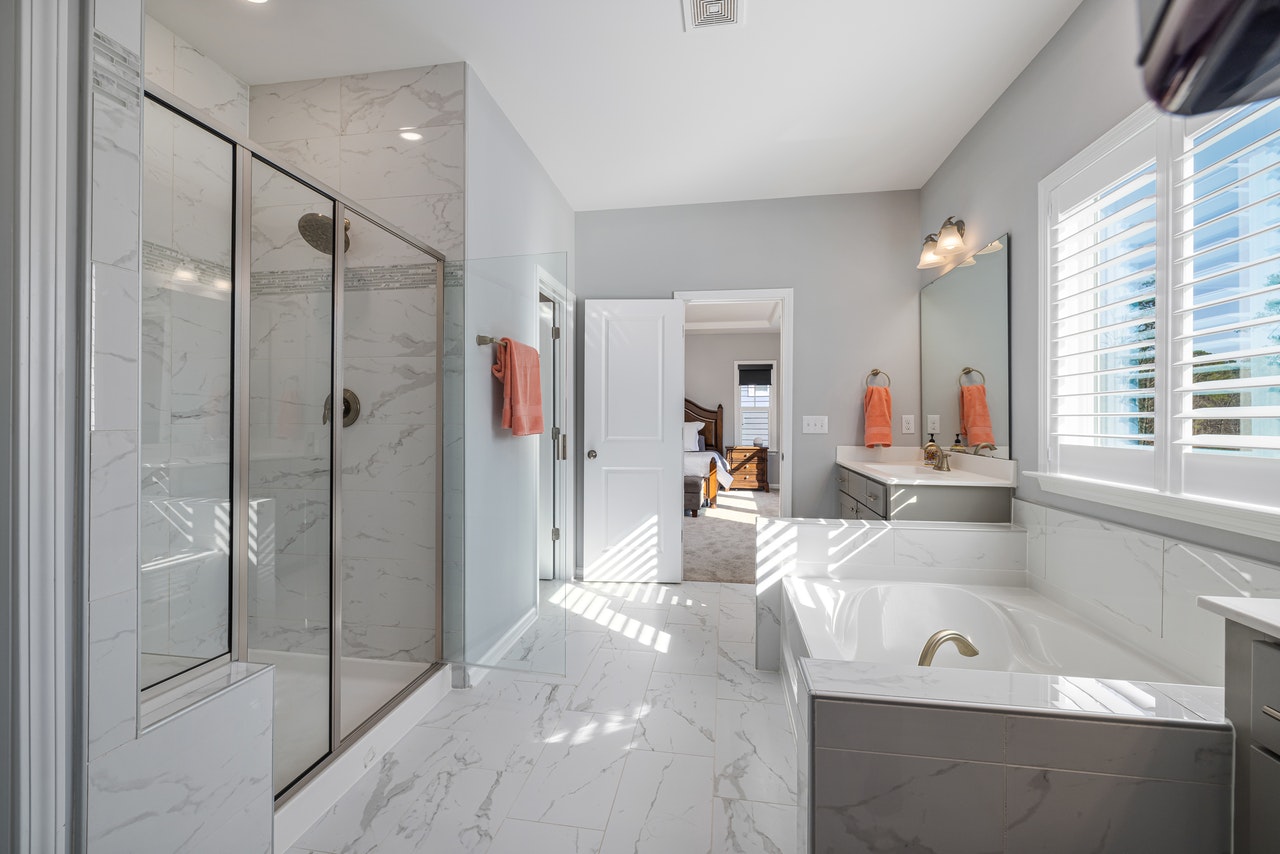 Completed renovation of a white bathroom