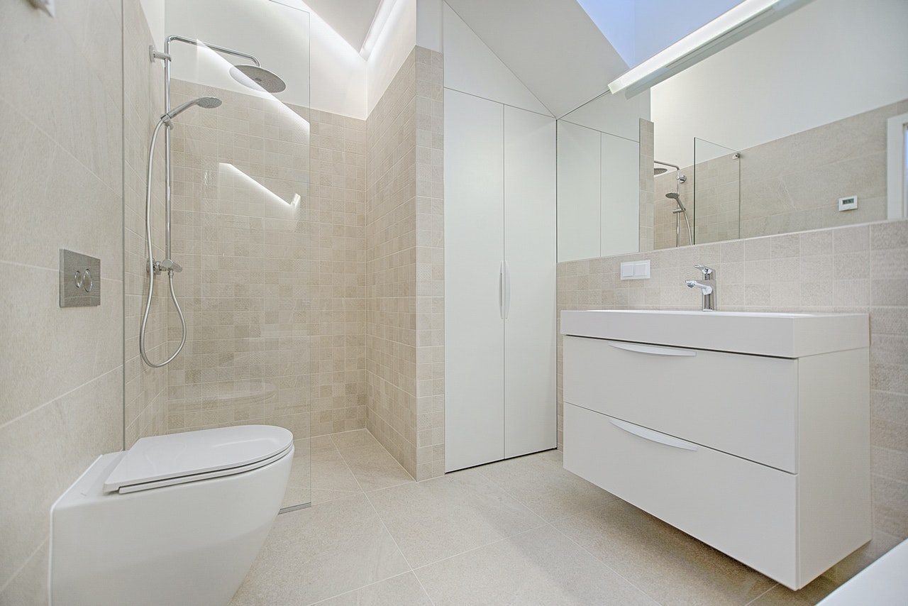 Shower in a white bathroom
